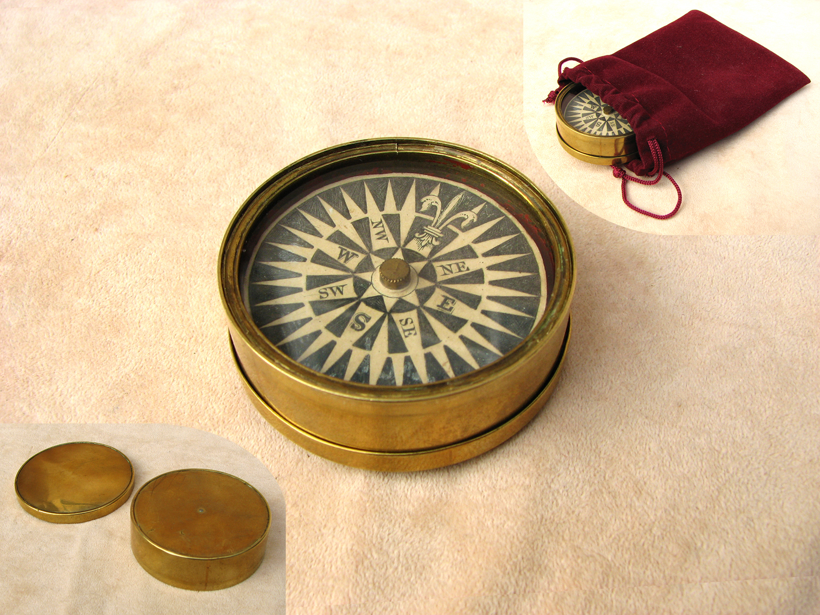 Victorian brass cased floating dial compass with domed lid